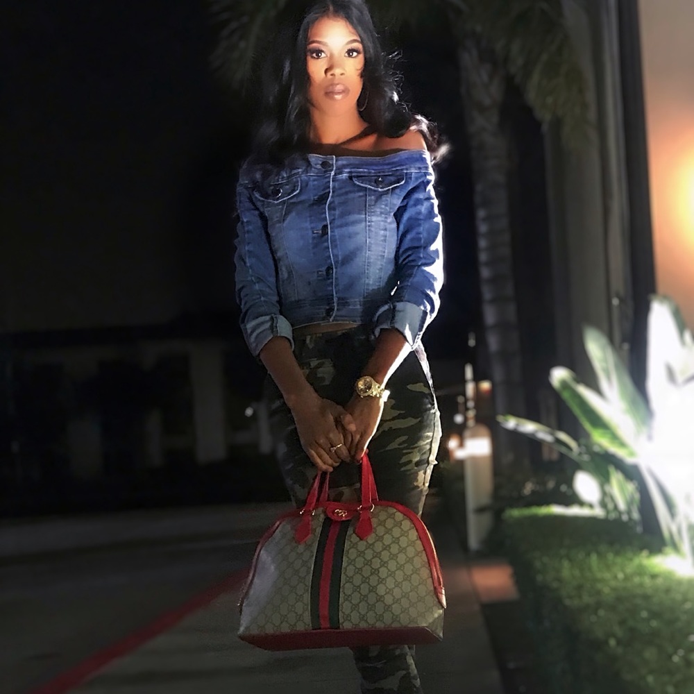 Off shoulders denim jacket , 100% cotton